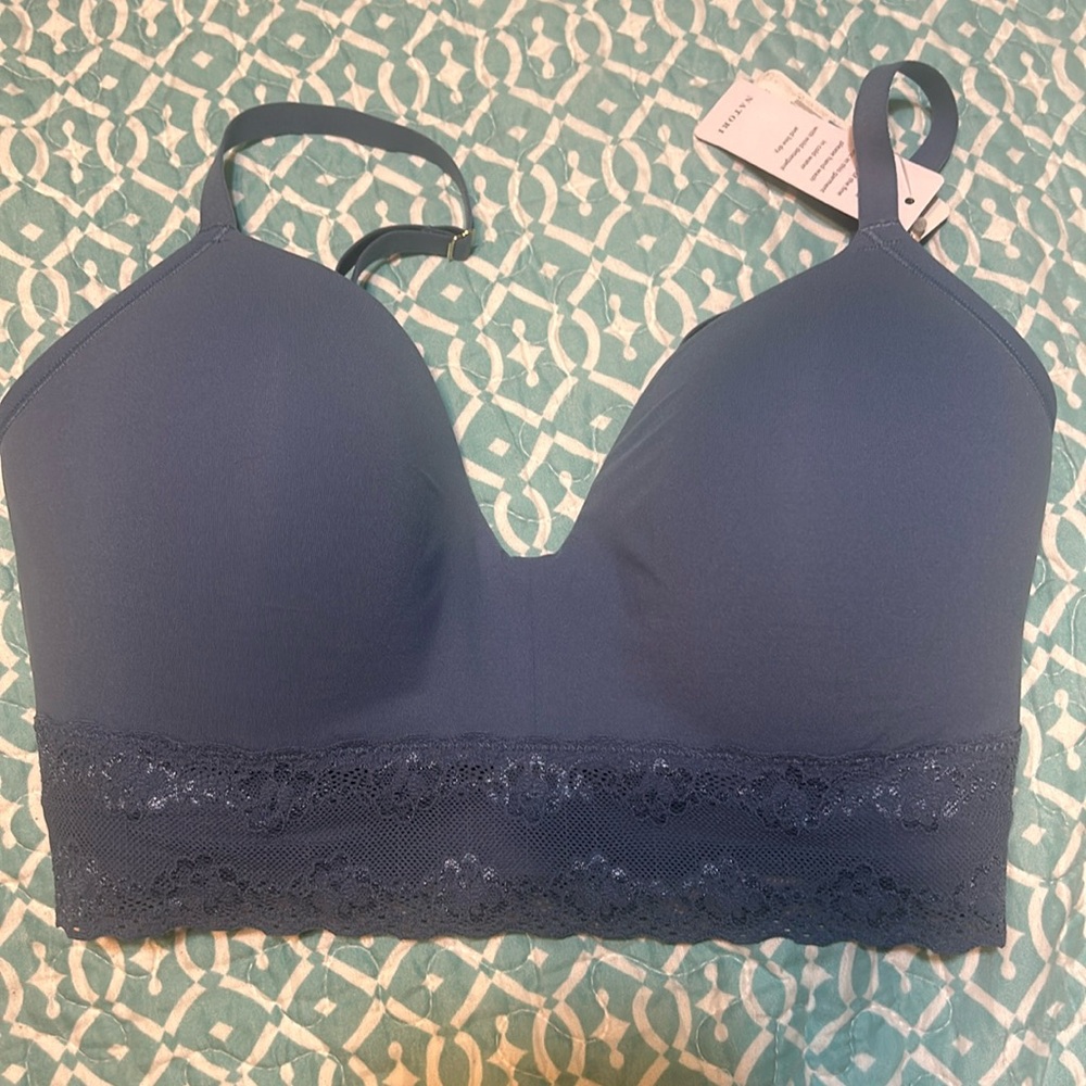 Natori Blue Seamless Lace Trim Bra